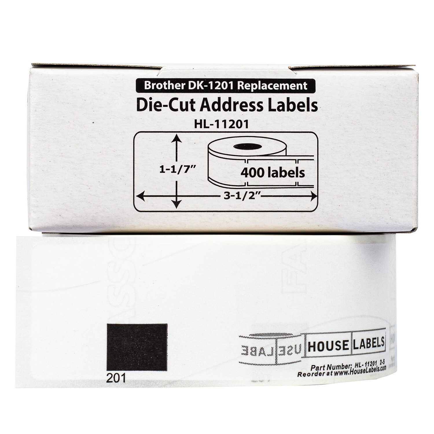 Non-OEM Fits BROTHER DK-1201 Labels (1-1/7″ x 3-1/2″) – (40) Rolls of 400