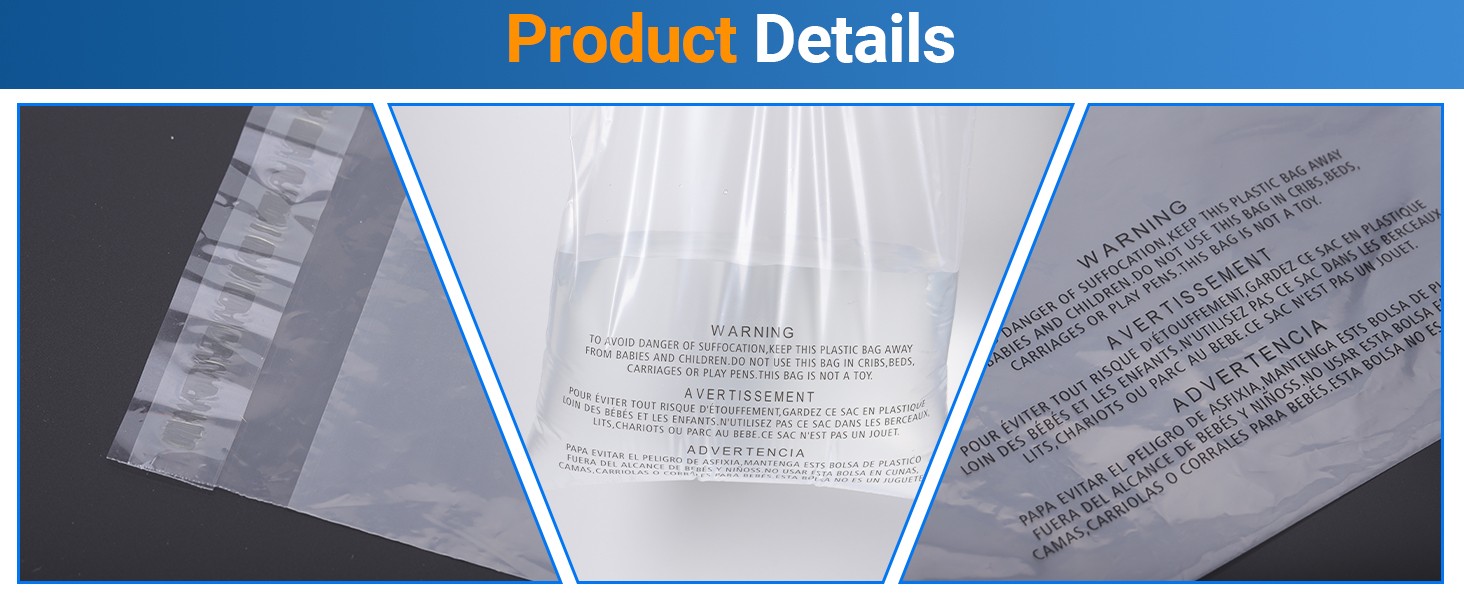 Clear Poly shipping Bags with Suffocation Warning -10X13,11×14,12×15,14×20,18×24