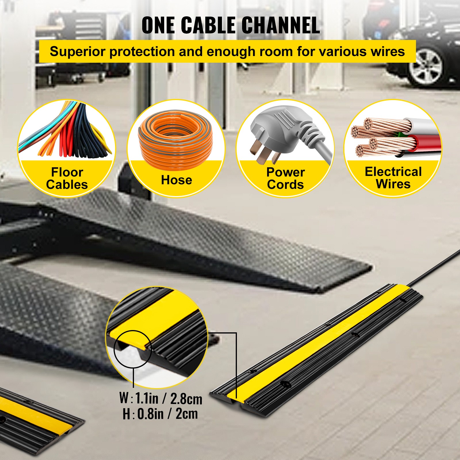 VEVOR 4PCS 1 Channel Speed Bumps Wire Hose 22000lbs Cable Protector Ramp
