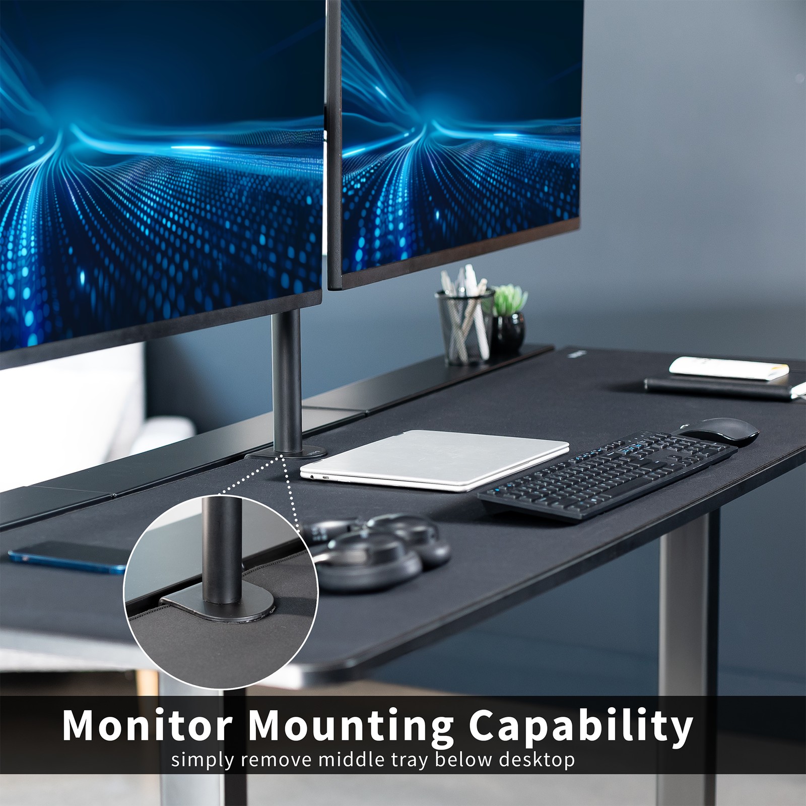 VIVO Electric 71″ x 30″ Desk, Full Pad, Black Hidden Cable Tabletop, Black Frame