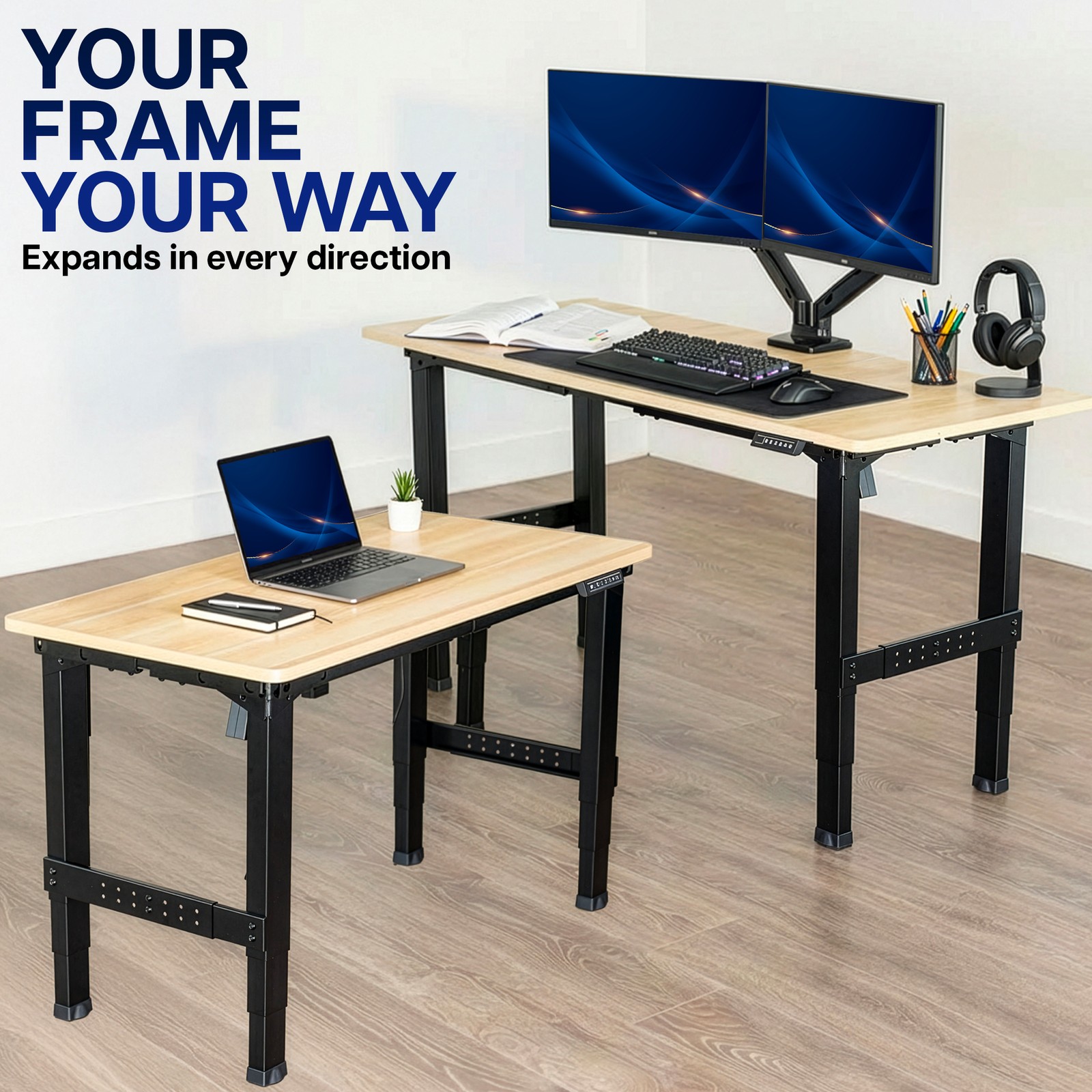 VIVO Black Premium Electric Dual-Motor Height Adjustable 4-Leg Desk Frame
