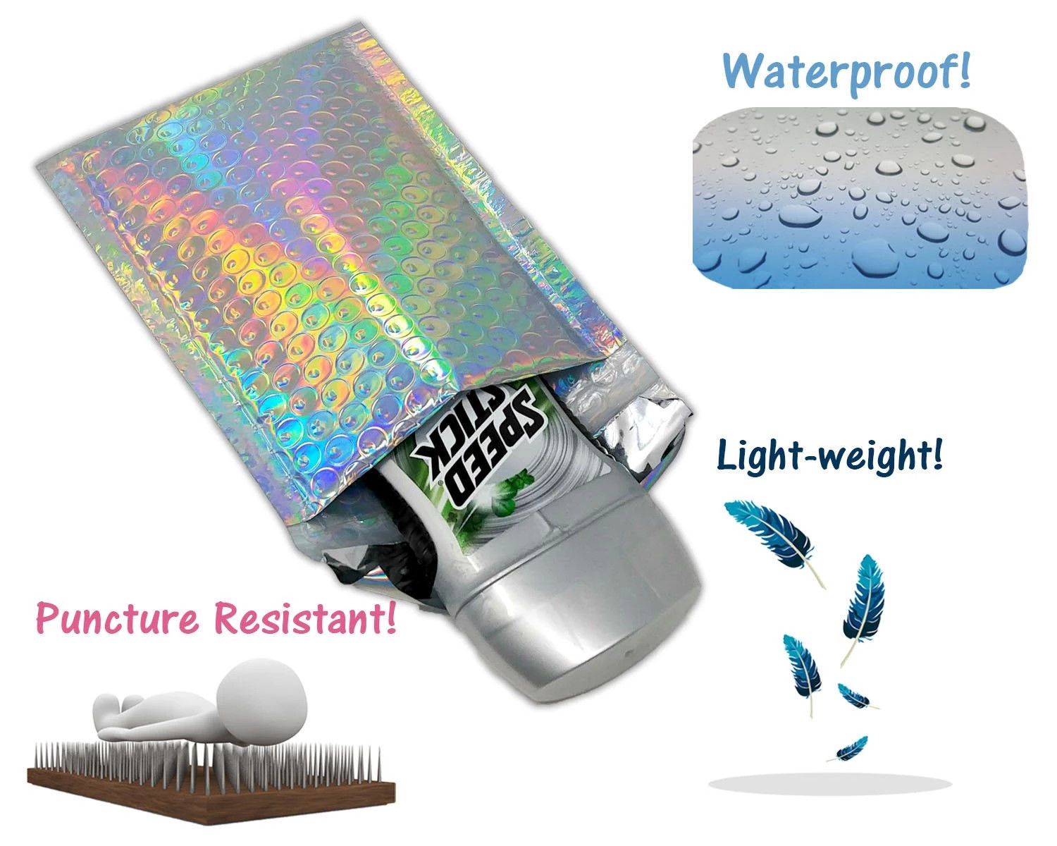 4×8 Metallic Bubble Mailers Padded Shipping Envelopes, Mirrored Hologram Choose!