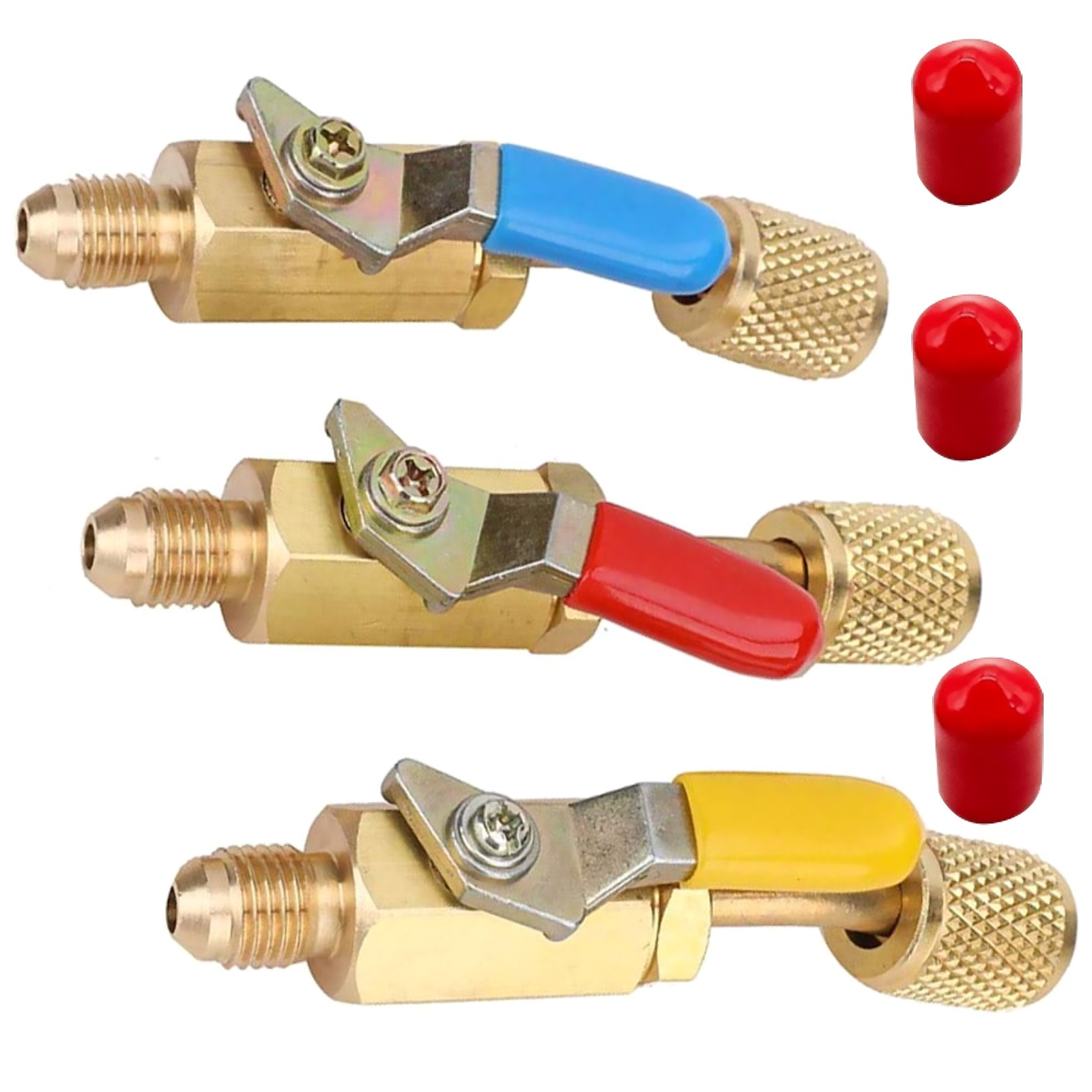 3PCS/Set Brass Air Conditioning HVAC 1/4″ Shut Valve For AC Charging Hoses