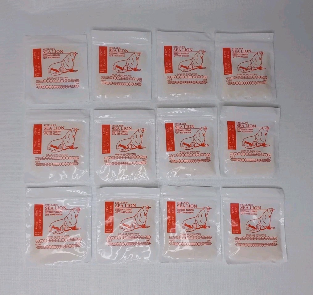 12 Stellar’s Sea Lion 100 Orthodontic Elastics Size 1/4″ Heavy 6.4 mm EXP 2028