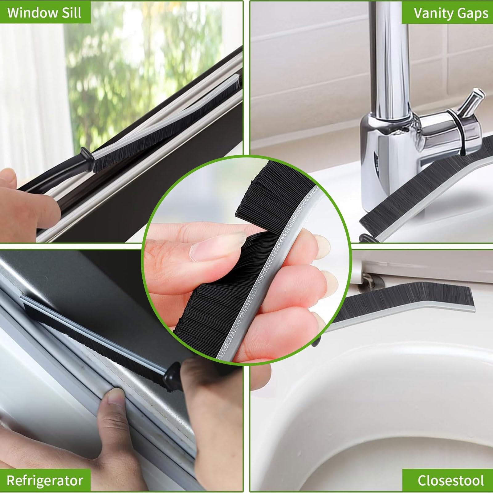 Crevice Cleaning Brush Set, Hard Bristle Gap Tool, Small, Black
