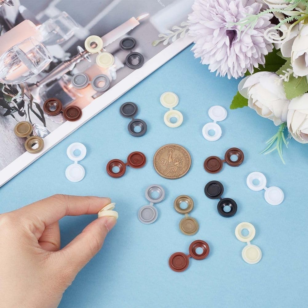 1 Box 200Pcs 8 Colors Hinged Screws Cover Caps Fold Snap Covers Plastic Shutter