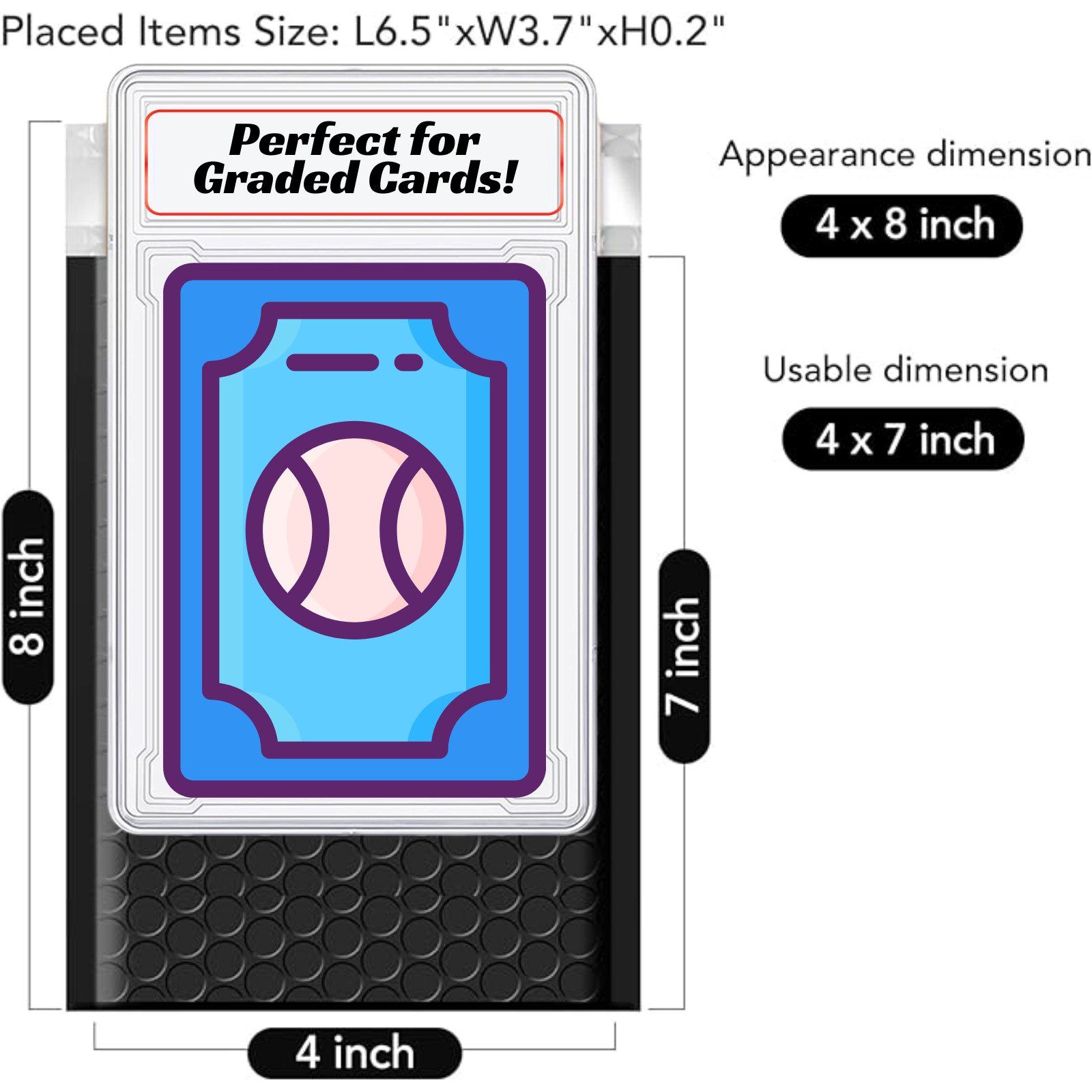 Bubble Mailers Trading Cards 4X8 Black Poly Padded Envelopes Waterproof 4″ x 8″