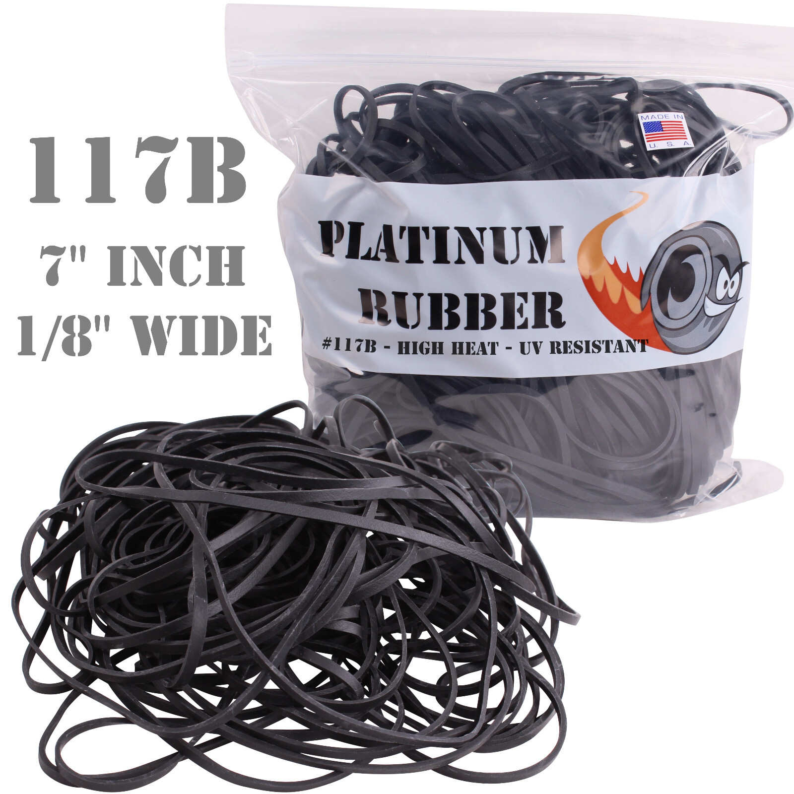 1LB Bulk Bag 7″ Inch Long Black UV #117B Rubber Bands USA XL Large Outdoor Gear