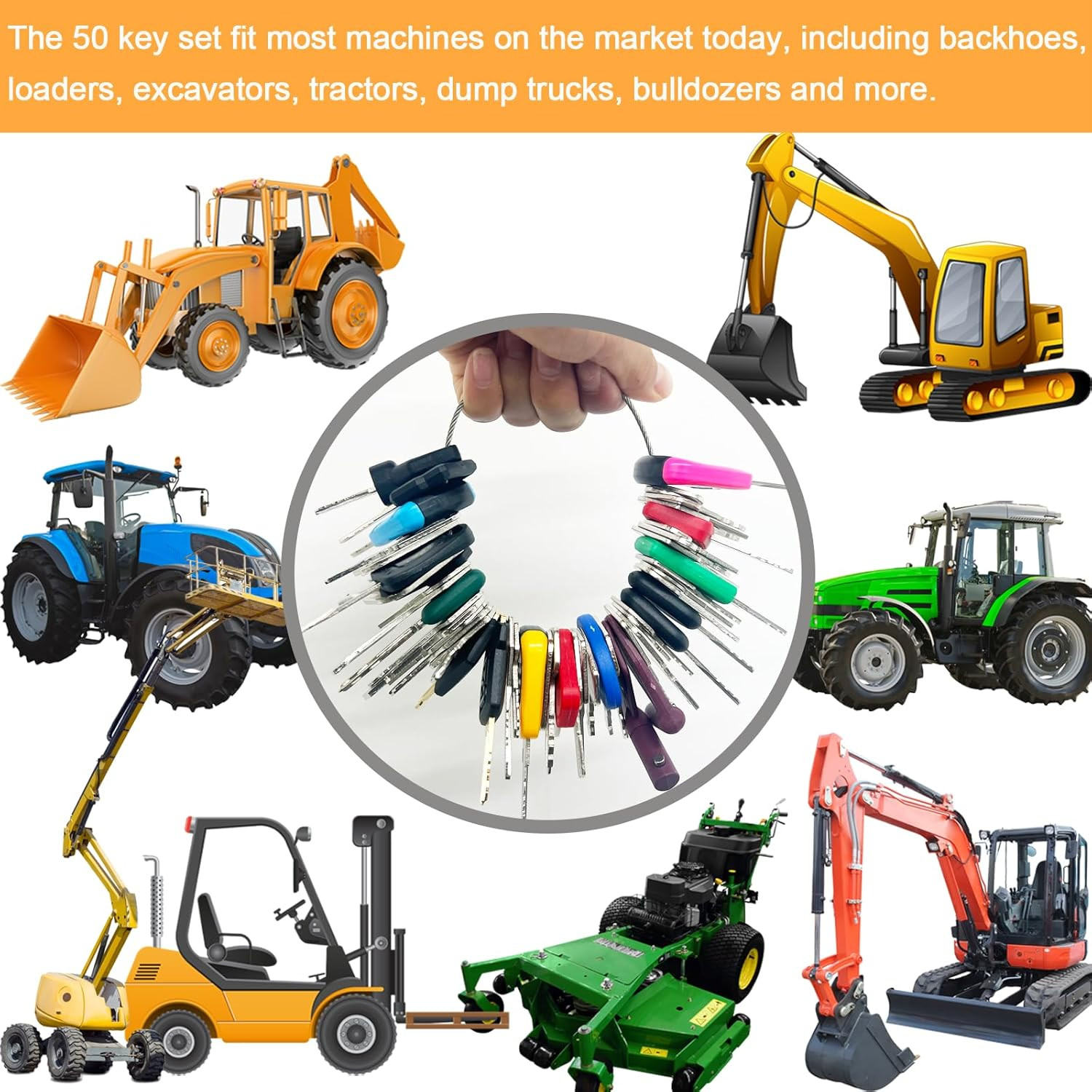 50 Heavy Equipment Ignition Keys for CAT, John Deere, Komatsu, & More