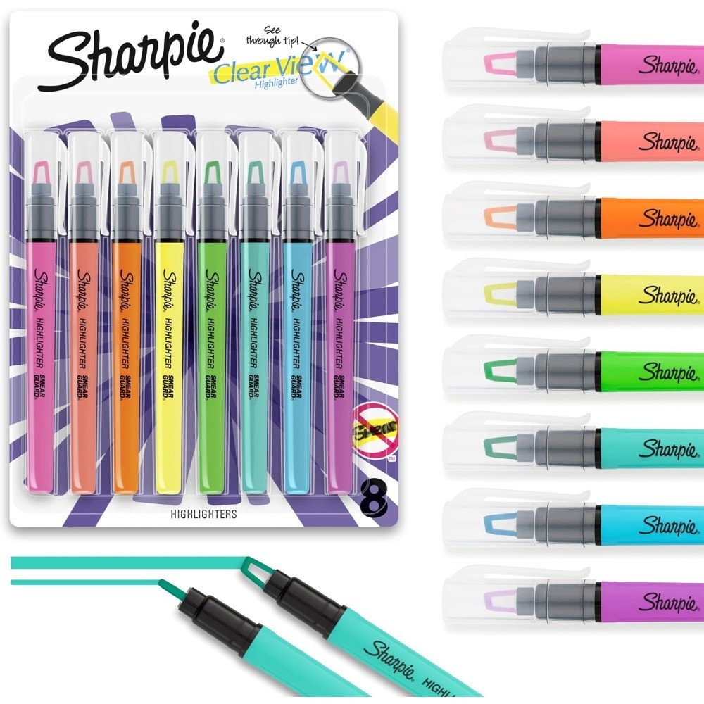Clear View Highlighter Sticks, Chisel Tip Highlighter Market Set, Essential