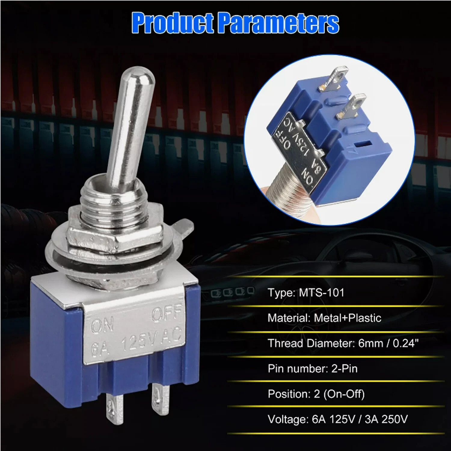 20Pcs MTS-101 2 Position Toggle Switch Kit 2 Pin SPST ON-OFF 6A 125VAC US Stock