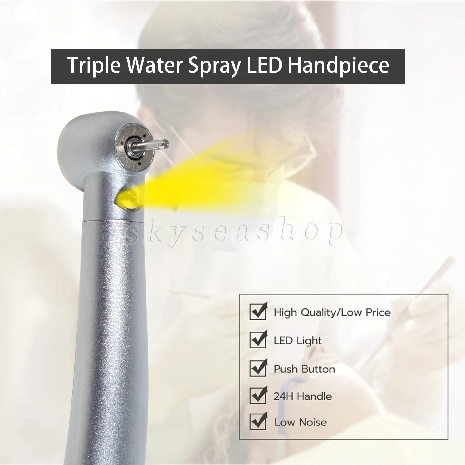 5 Packs Dental Fiber Optic High Speed Turbine LED Handpiece E-generator 4 Holes