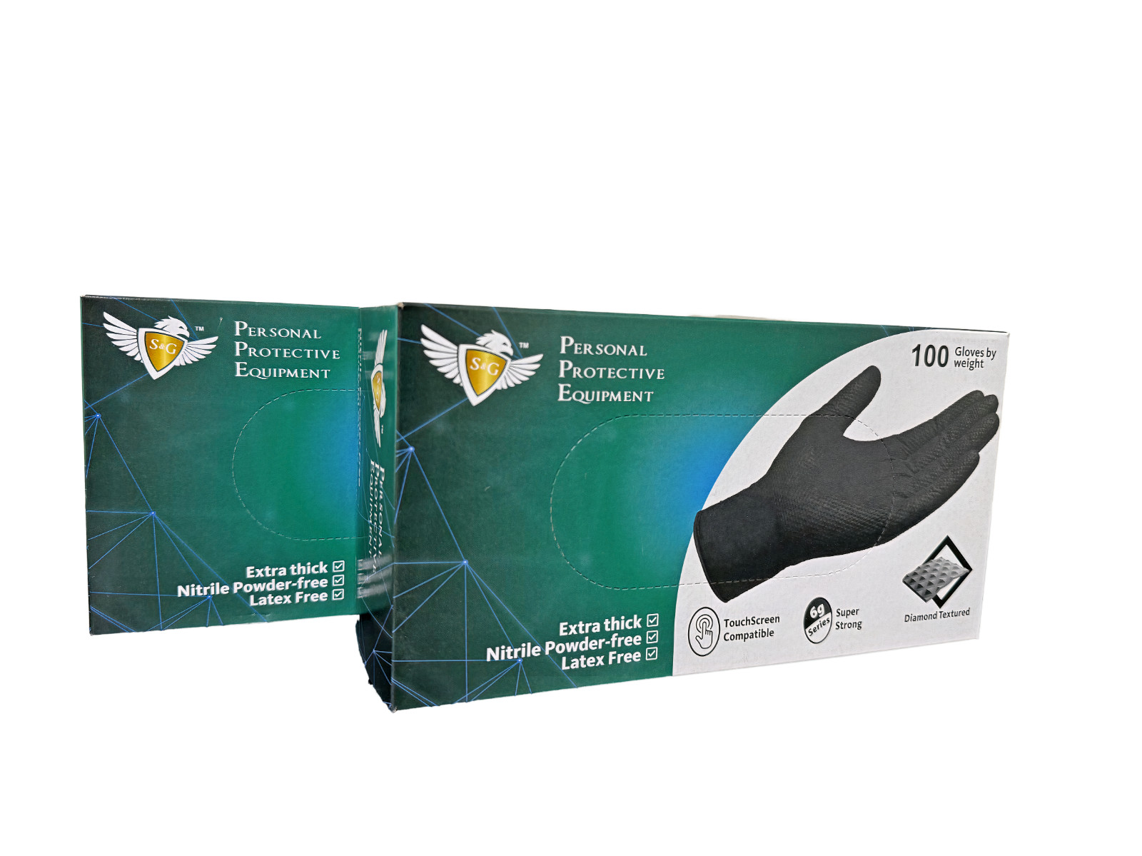 S&G Black Diamond Nitrile Gloves Powder Latex Free 6 Mil 100pcs M/L/XL