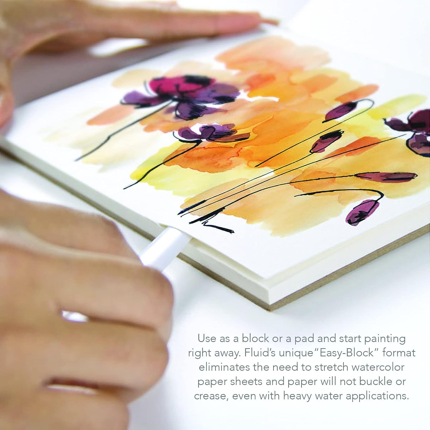 Fluid Watercolor Paper Block, 8 x 8 inches, 15 Sheets, 140 lb (300 GSM) Cold Pre
