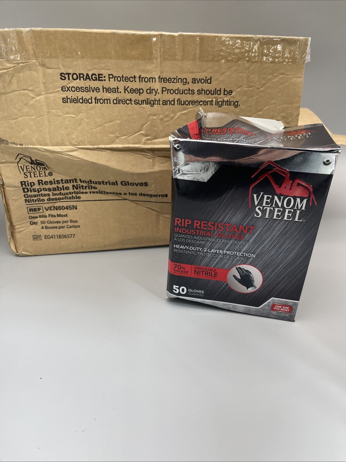 4 Pack x50 Venom Steel Heavy Duty Black Nitrile Gloves, One Size New