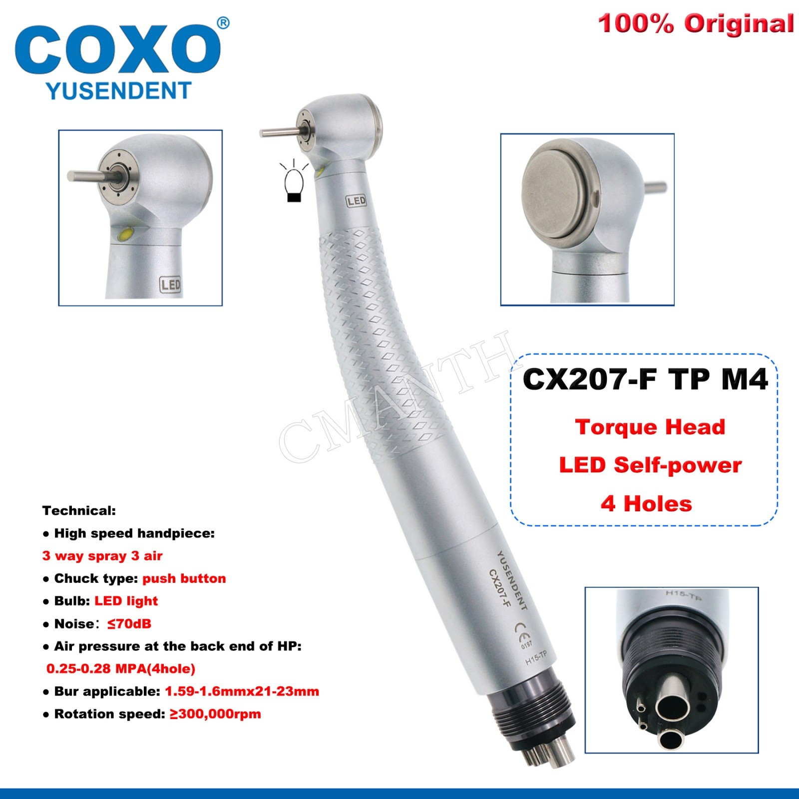 US COXO CX207-F Dental LED High Speed Handpiece Self-power Air Turbine 2/4 Holes