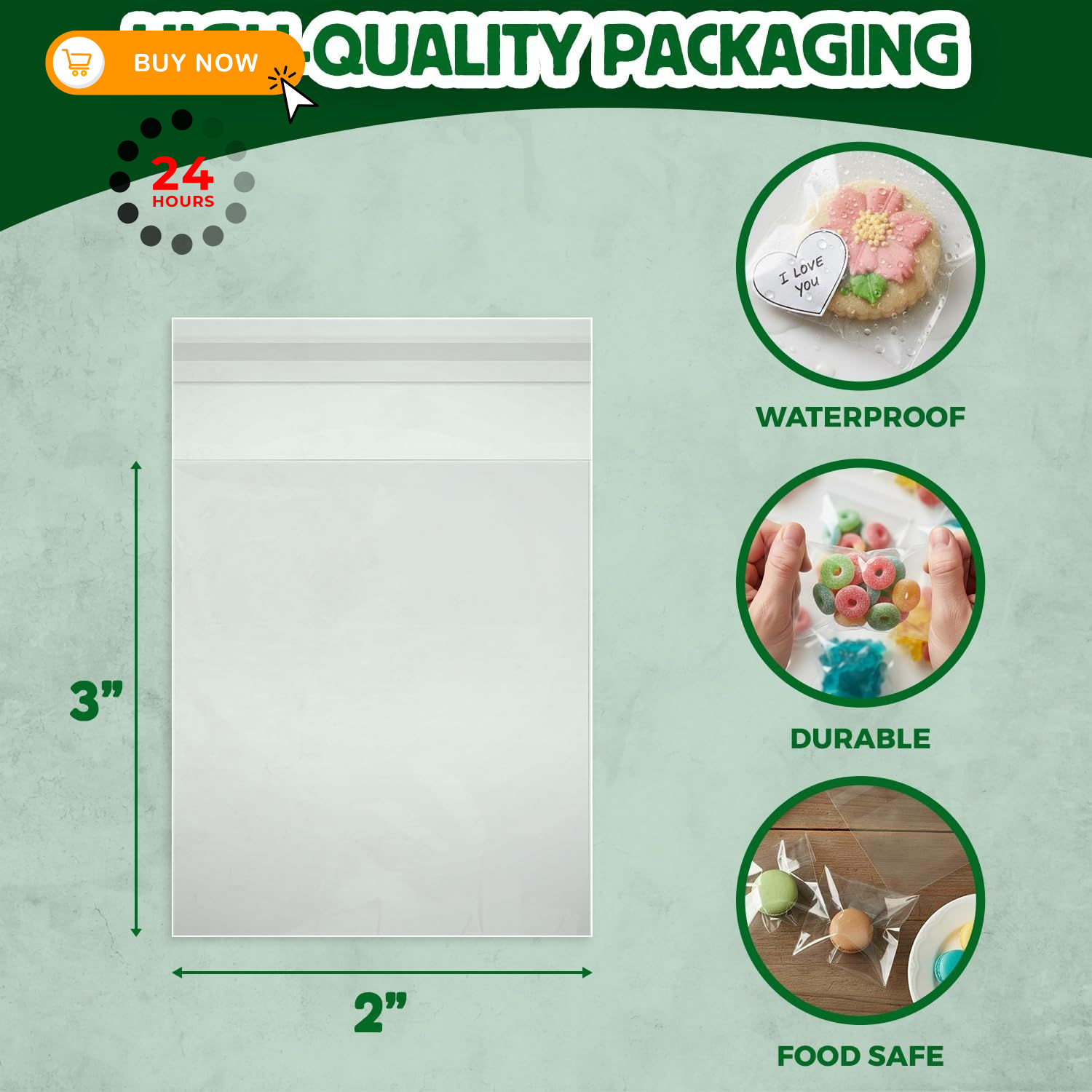 Seal Fresh Self Sealing Cellophane Bags – 2″ x 3″ (1000 Count) x 3″, Clear