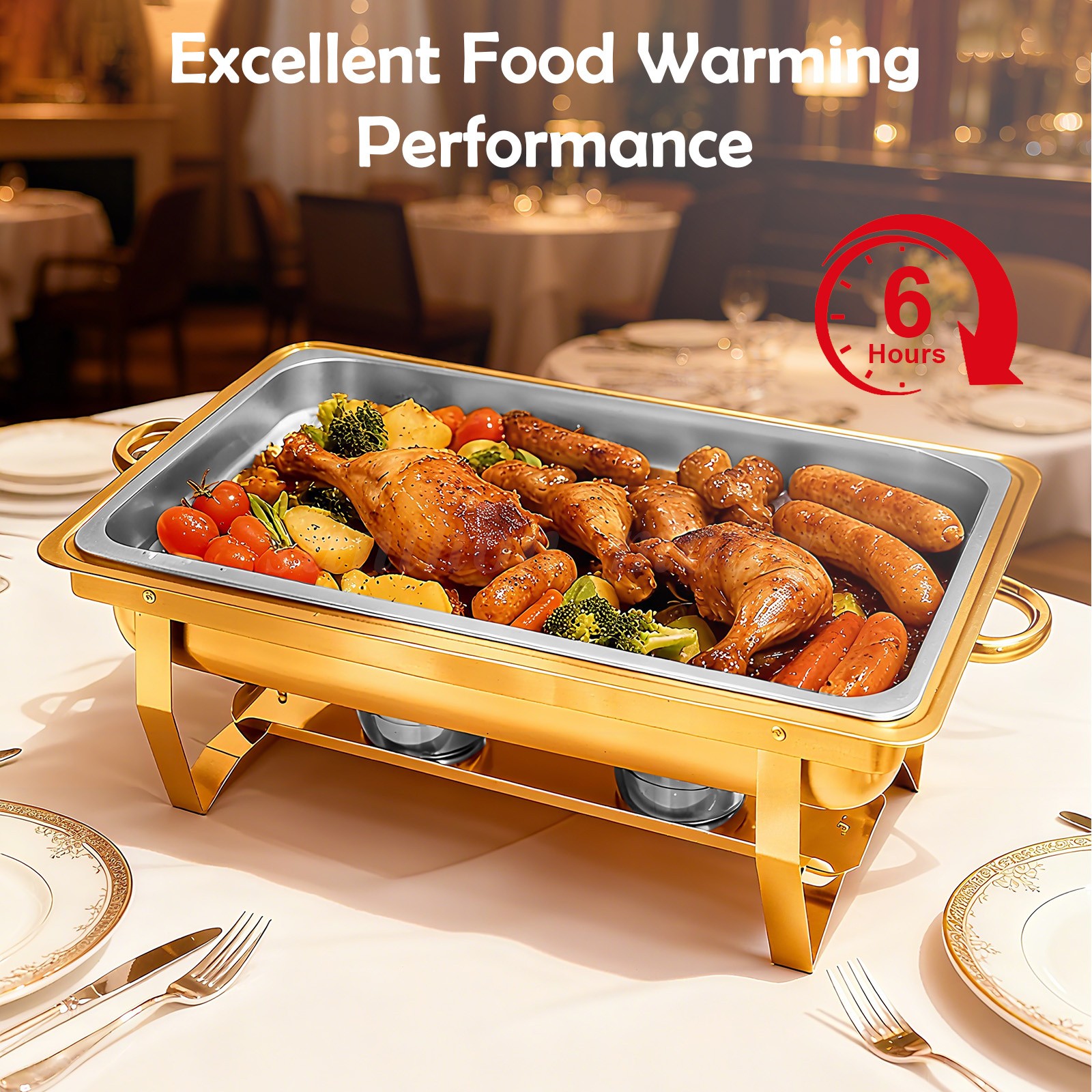 2/4/6X 9Qt Chafing Dish Buffet Set GOLD Stainless Steel Chafer for Catering full