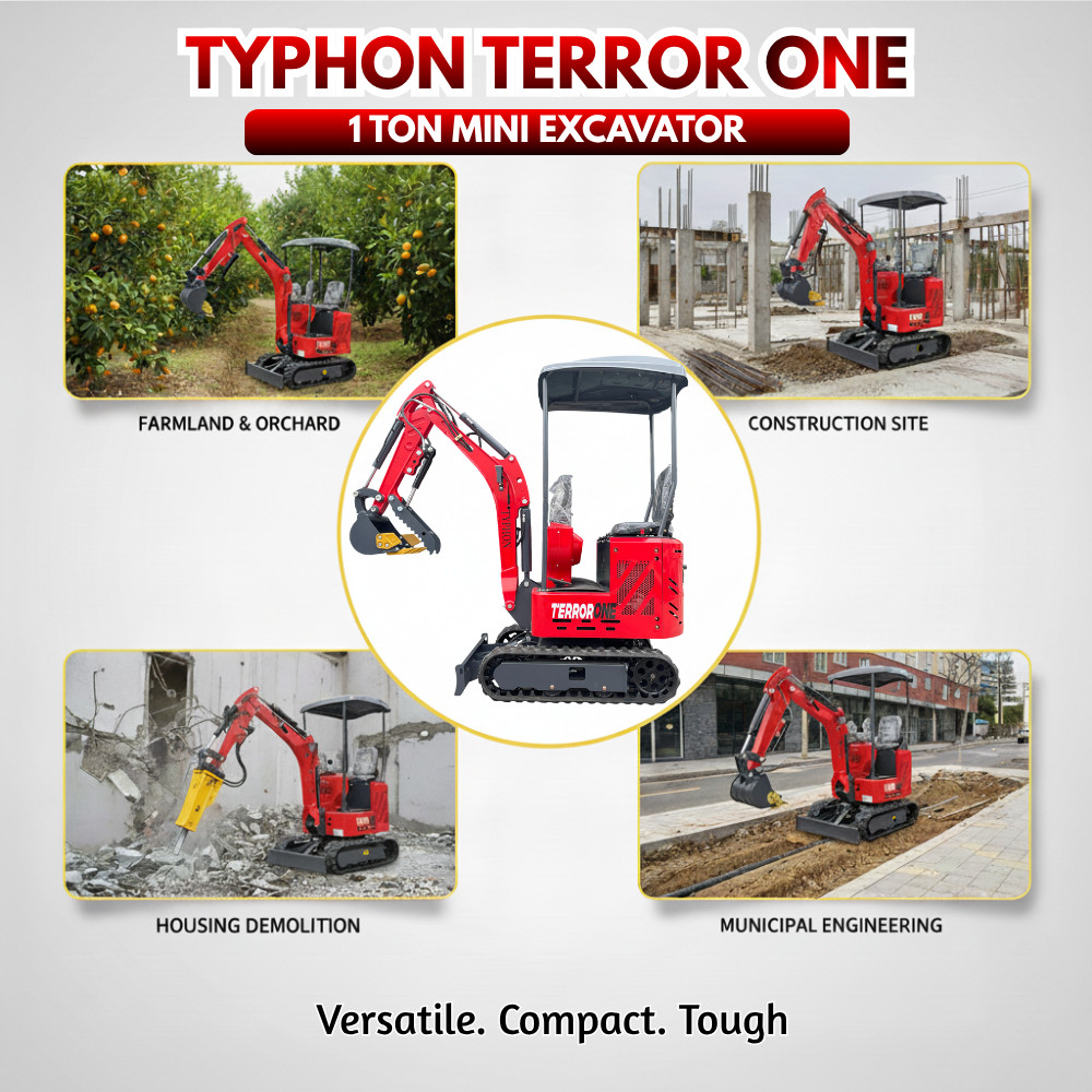 Mini Excavator TYPHON TERROR ONE STORM 1 Ton 13.5 hp B&S engine 13 Attachments