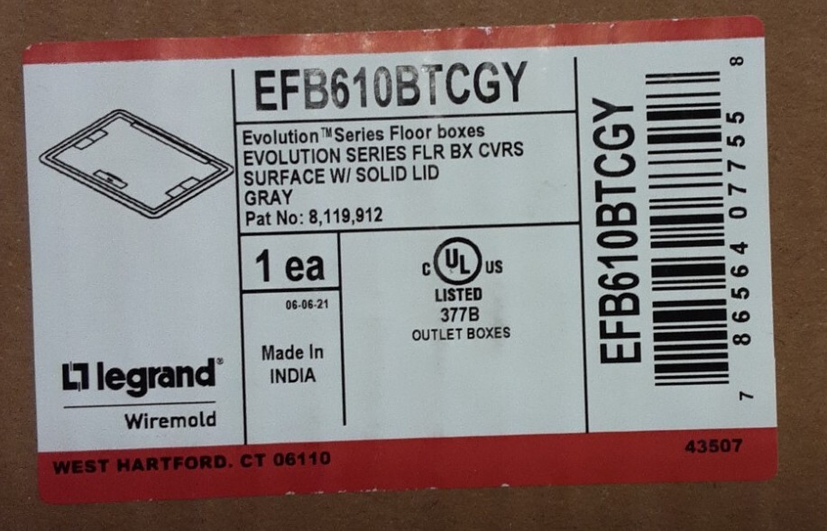 Wiremold EFB610BTCGY Evolution Serires Surface Floor Box Cover w/Lid -GRAY