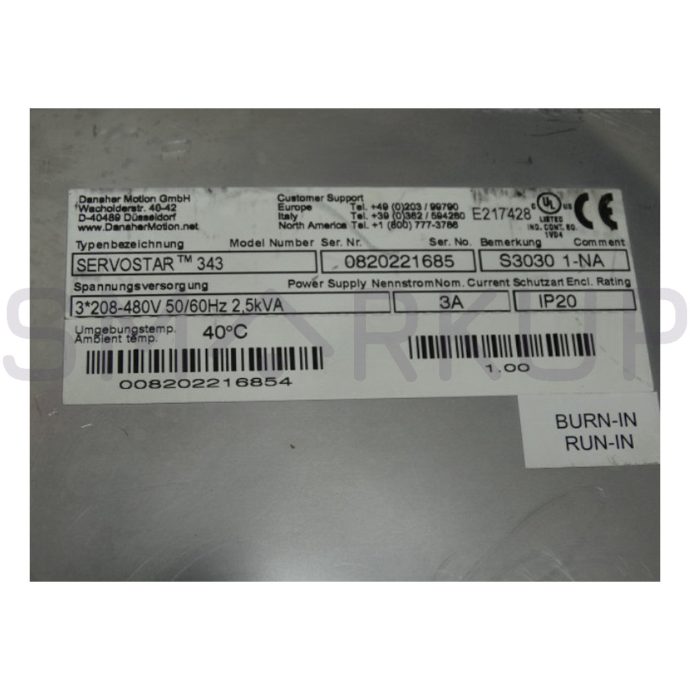 Used & Tested KOLLMORGEN SERVOSTAR 343 S3030 1-NA Servo Drive