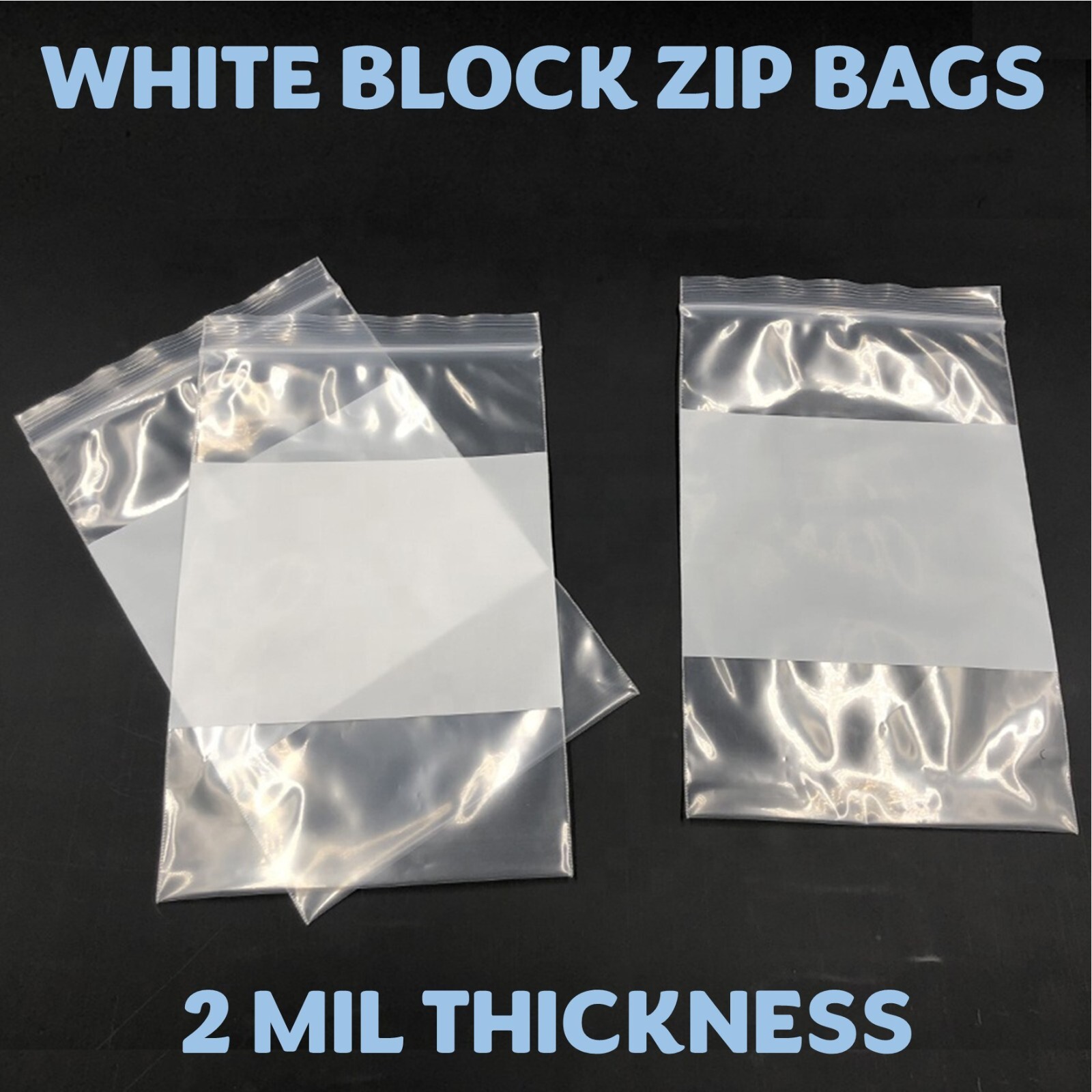 2″x3″ Reclosable 2MIL White Block Zip Writable Zipper Baggies Seal Lock Bags