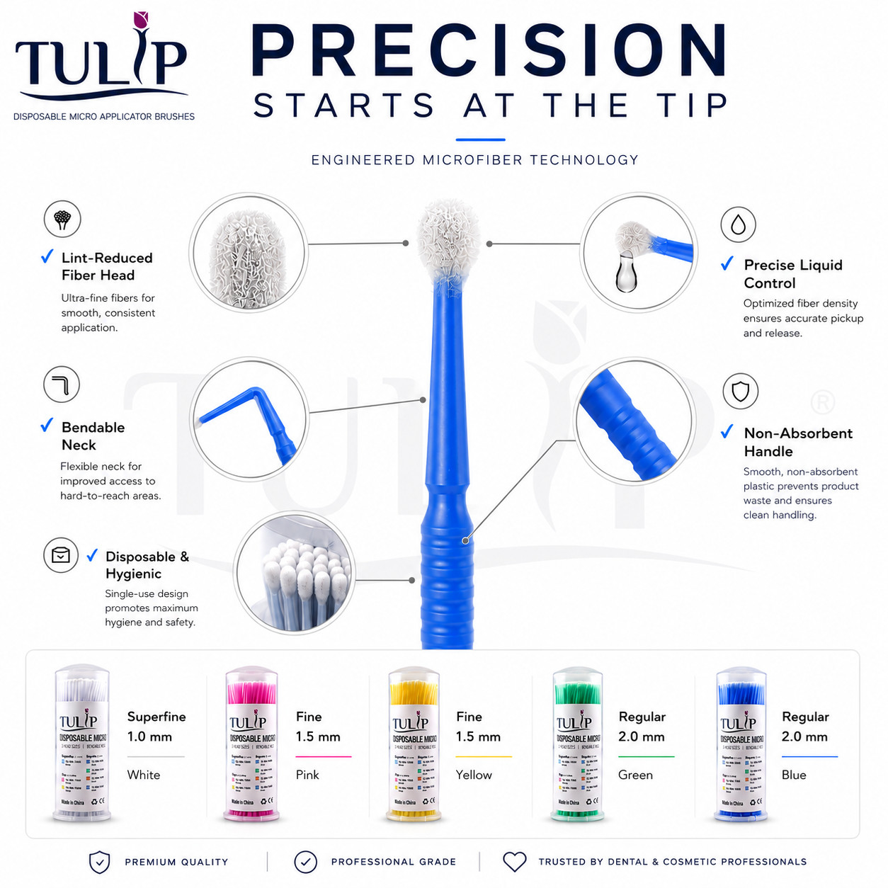 400 Dental Micro Applicator Brushes 2.0mm Blue Regular Disposable Bendable
