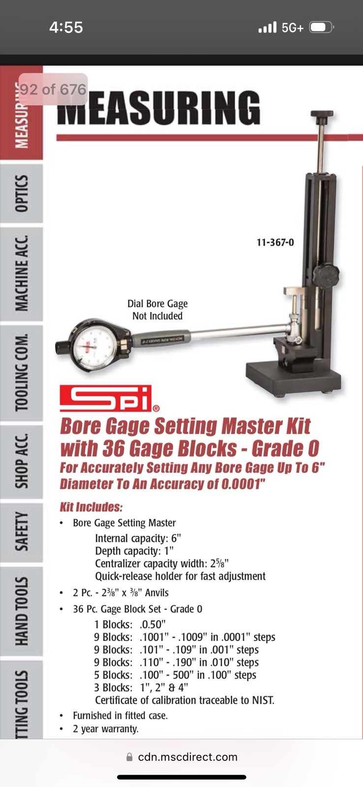 SPI 0.05 to 6″ Grade 0 Master Bore Gage Setting Calibration Block Kit