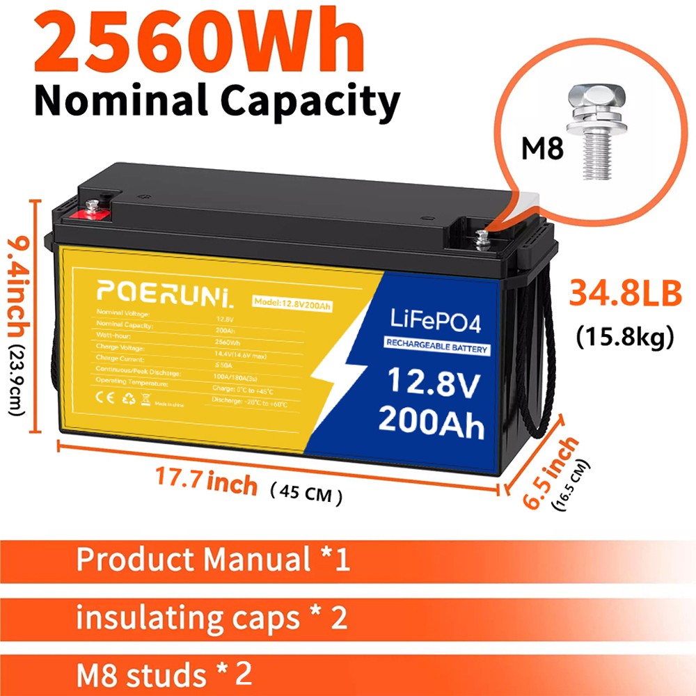 12V 300AH LiFePO4 Lithium Battery Built-in BMS Deep Cycle for Solar RV Off-grid