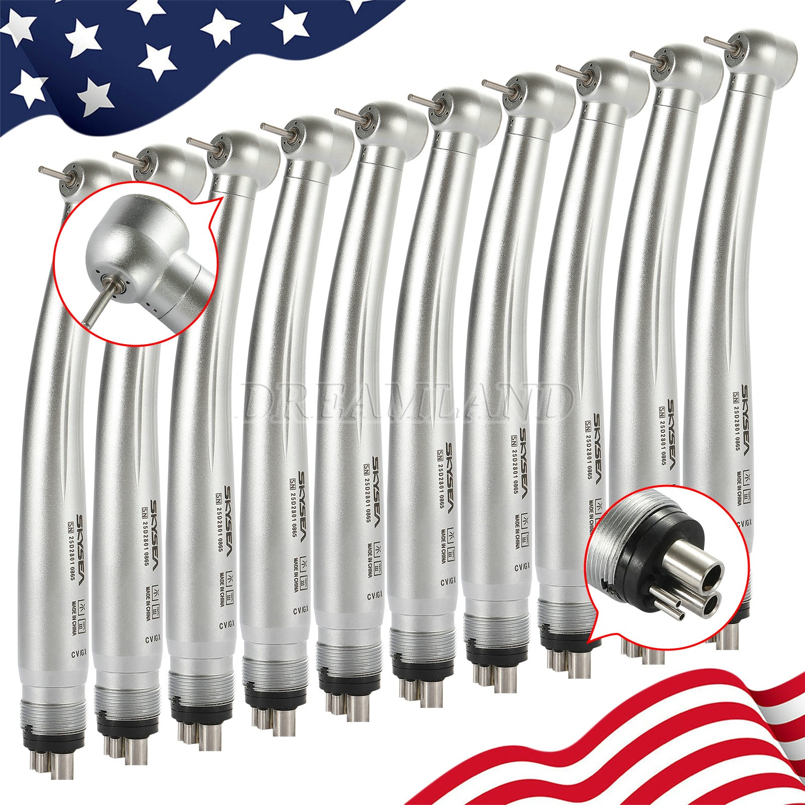 SKYSEA Dental High Speed Handpiece 4 Hole 1-10 PCS USA 1 Year Warranty