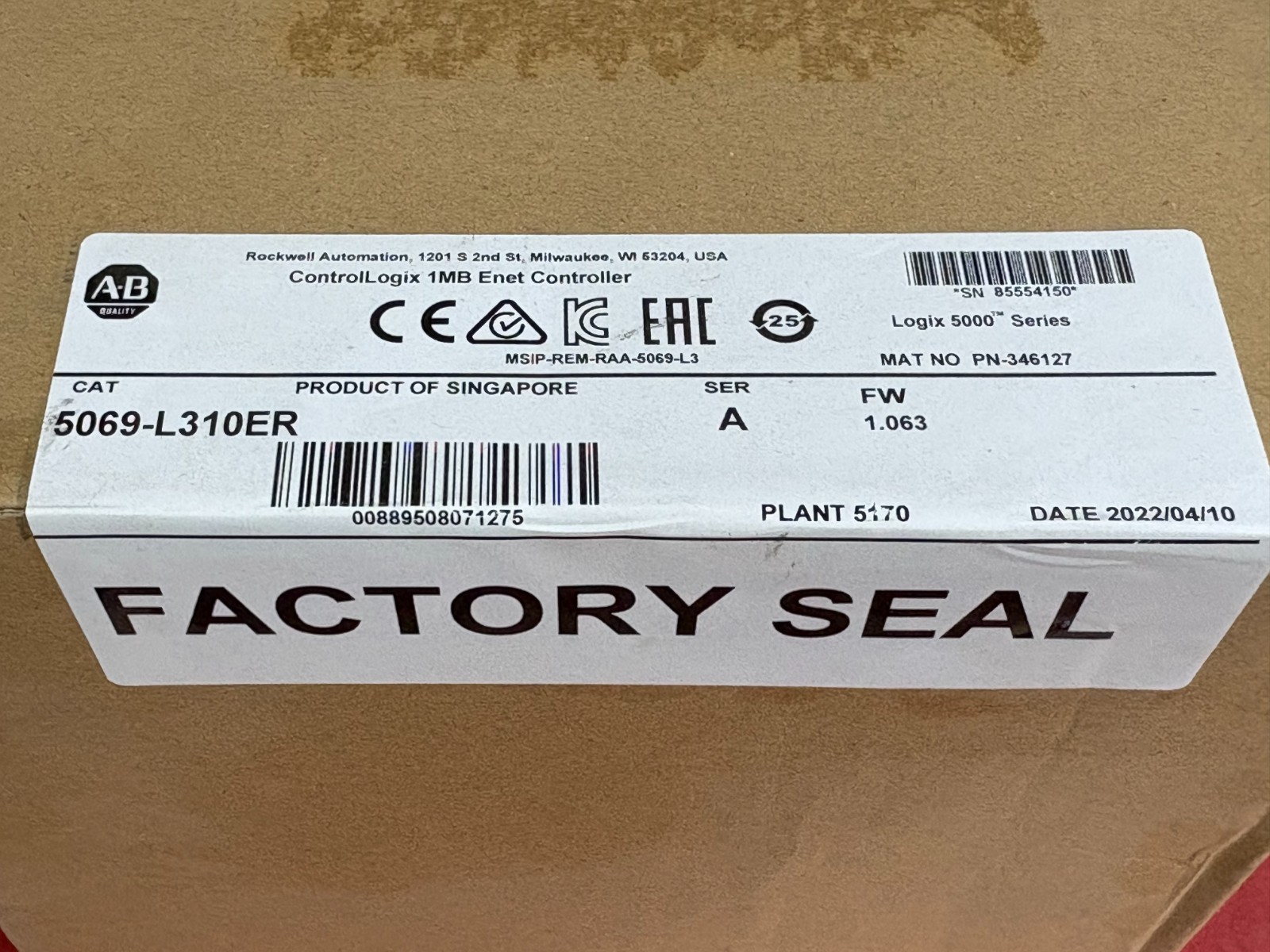 NEW ALLEN BRADLEY 5069-L310ER SER A 5000 SERIES 1MB COMPACTLOGIX ENET CONTROLLER