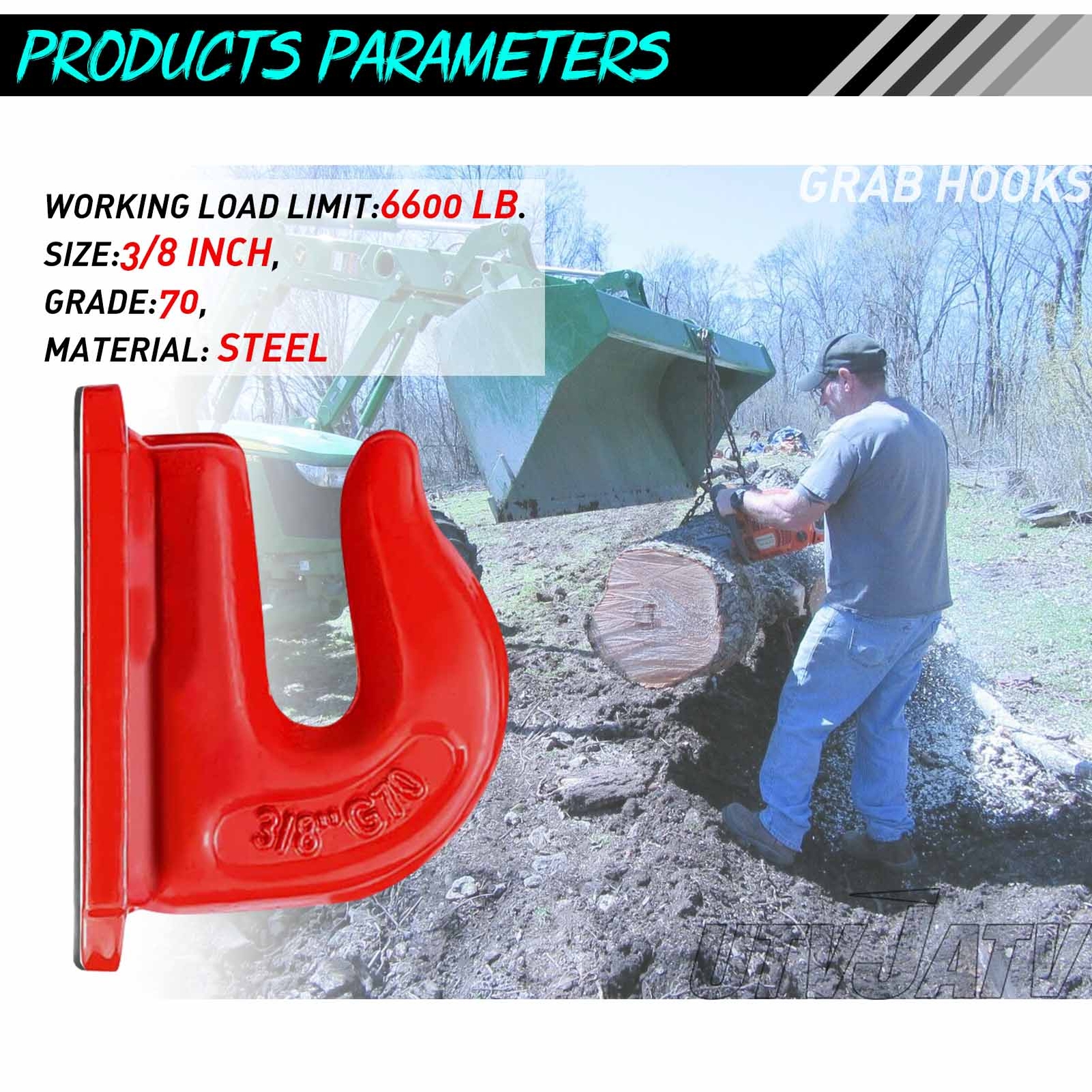 3/8″ Bolt On Grab Hooks For Loader Tractor Bucket Heavy Duty Steel Pack Of (2)