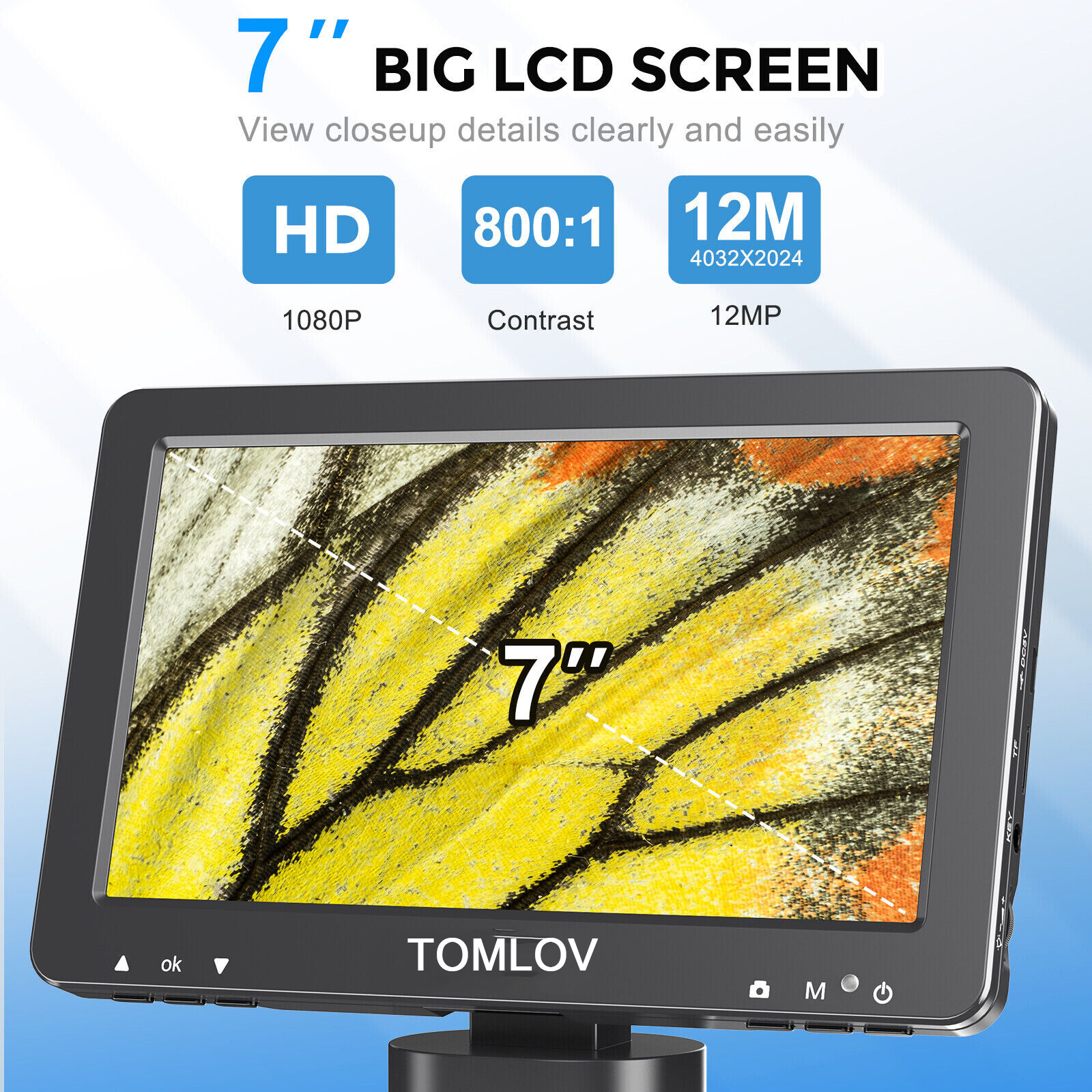 TOMLOV Digital Magnifier 1200X 7” Coin Microscope camera Soldering Microscope