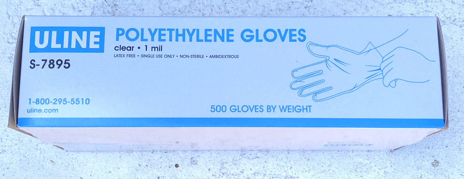 Uline 500 Polyethylene Gloves Clear 1 Mil S-7895 Single Use Ambidextrous New Box