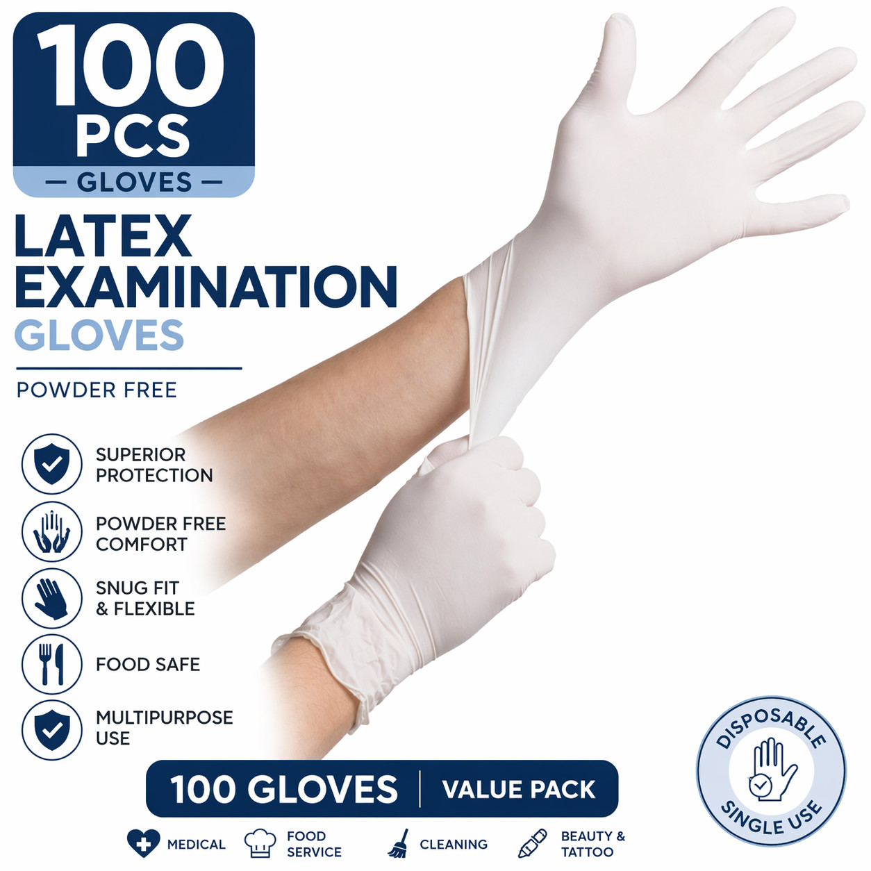 Powder Free Latex Examination Gloves Disposable Medical Food Safe S M L XL Bulk