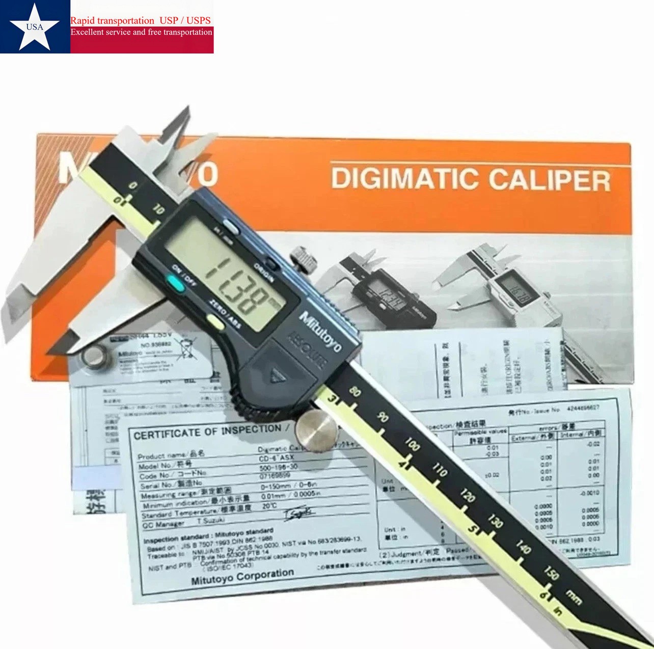 500-196-30 Mitutoyo Japan 150mm/6″ Digimatic Vernier Caliper Absolute No Battery