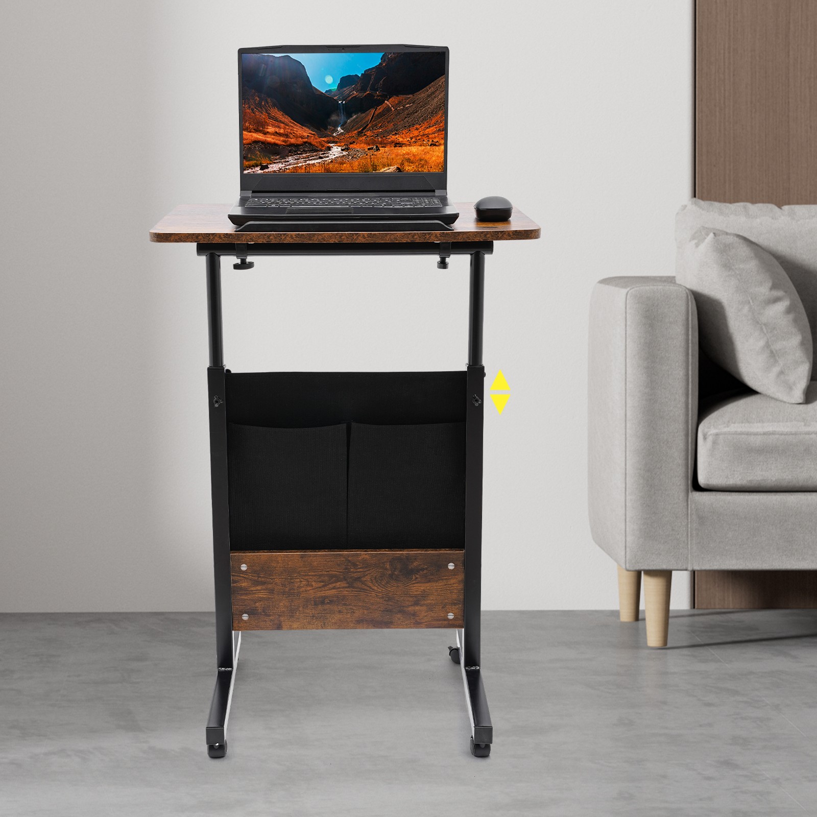 Rolling Laptop Desk Adjustable Height Computer Table Stand up Office w/ Storage