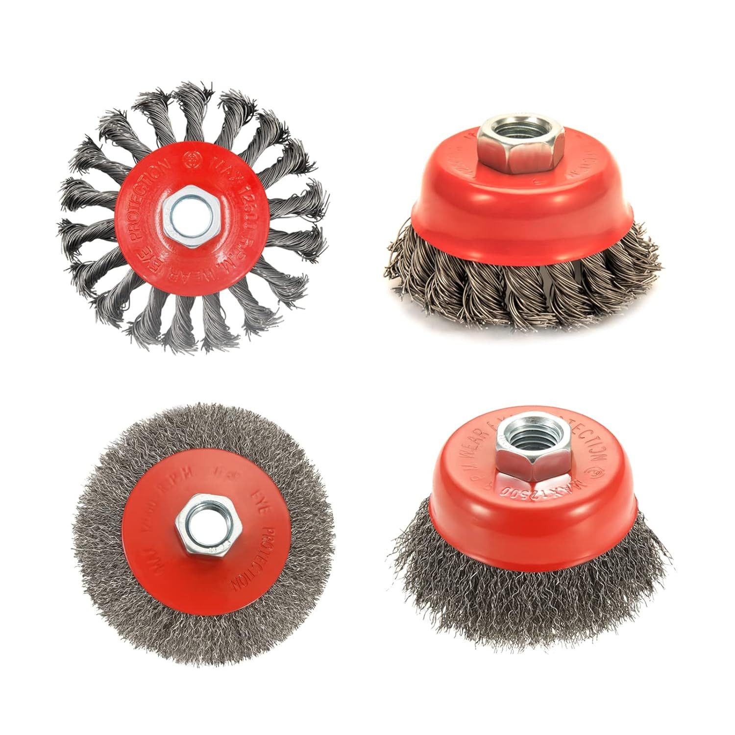 AUPREX 4 Pack Wire Wheel & Cup Brush Set for 4 1/2 Angle Grinder, 5/8″-11 Thread