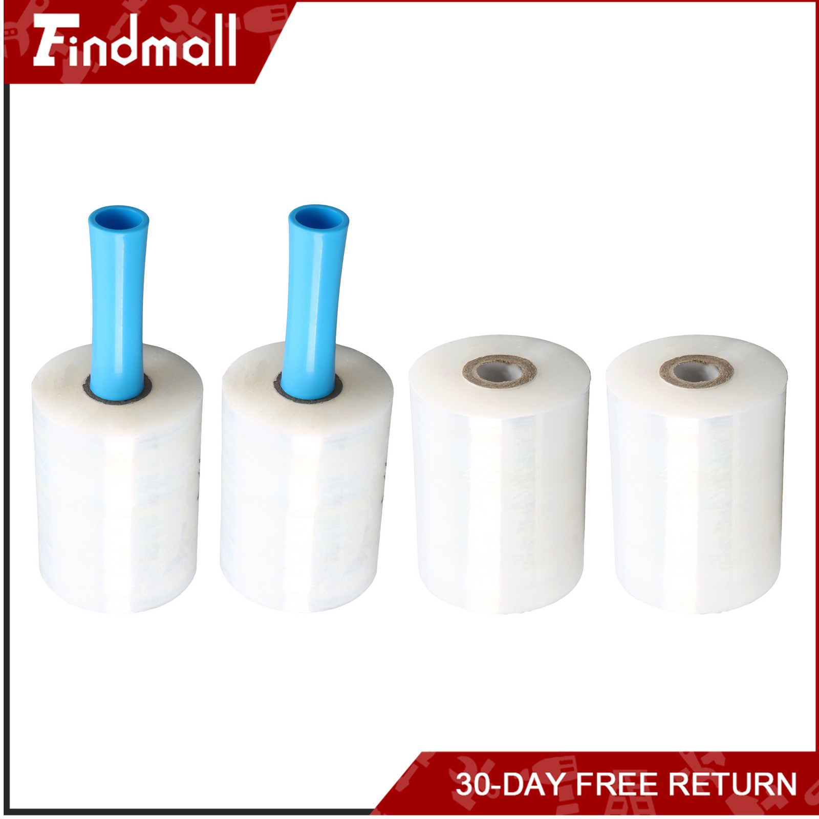 Findmall 4 Rolls 5 Inch x 1000 Ft Clear Stretch Wrap Film with 2 Pcs Handle