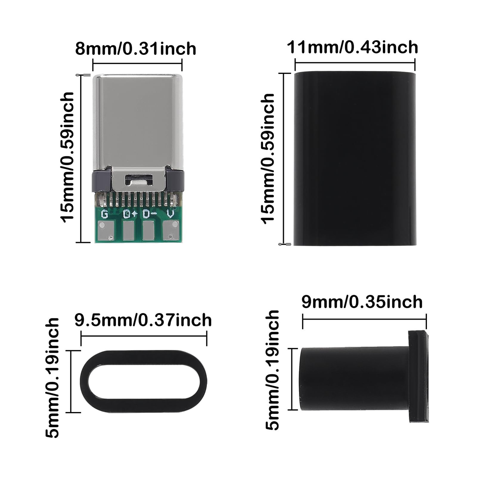 5 USB C Connector 3.1 Male Plug Type C Solder Adapter PCB Cable Repair Black C
