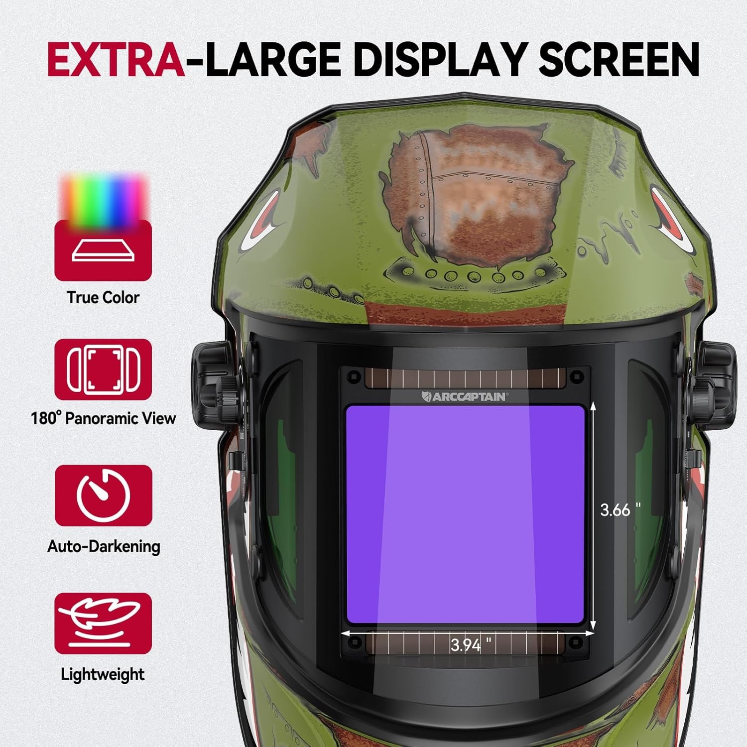 ARCCAPTAIN Auto Darkening Welding Helmet with 180° Side View 1/1/1/1 True Color
