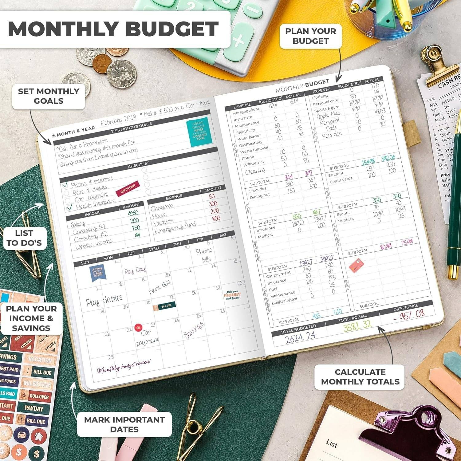 Clever Fox Budget Planner Expense Tracker Notebook in Gold