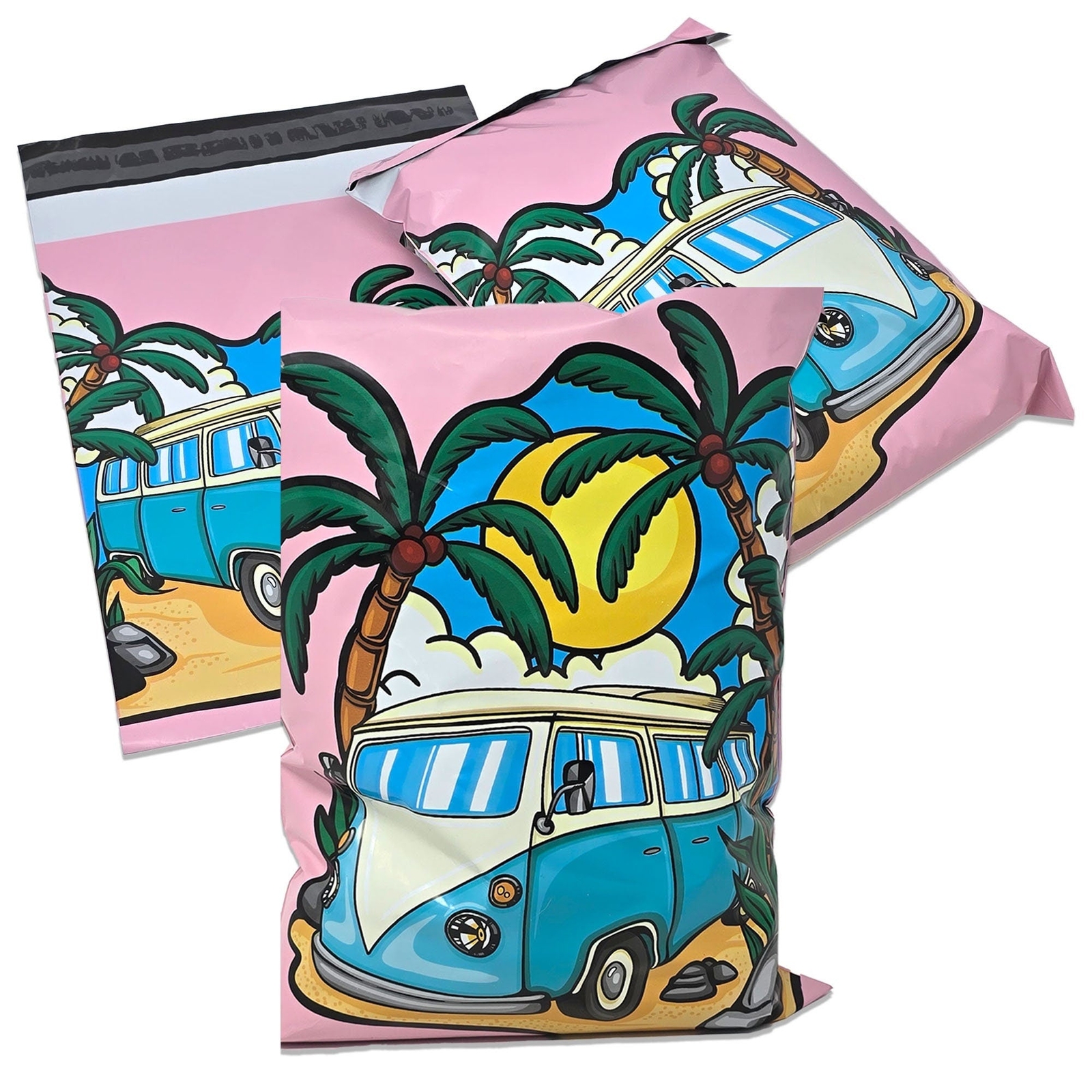 Retro Summer Days 10×13 Poly Mailers – Vintage Van Beach Theme – Lightweight, Fu