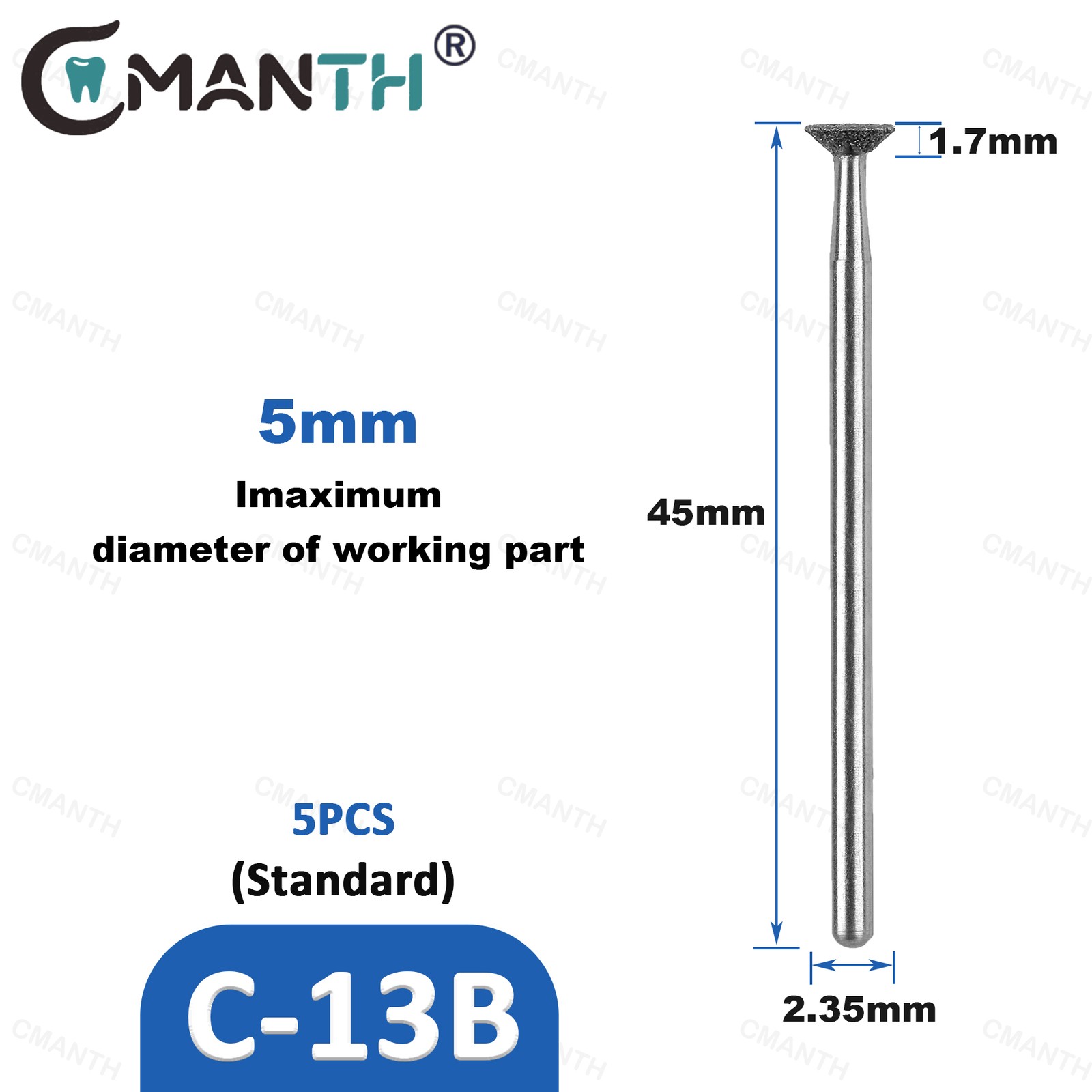 Dental Low Diamond Bur Teeth Polishing For Low Speed Handpiece HP Dia.2.35mm 5Pc