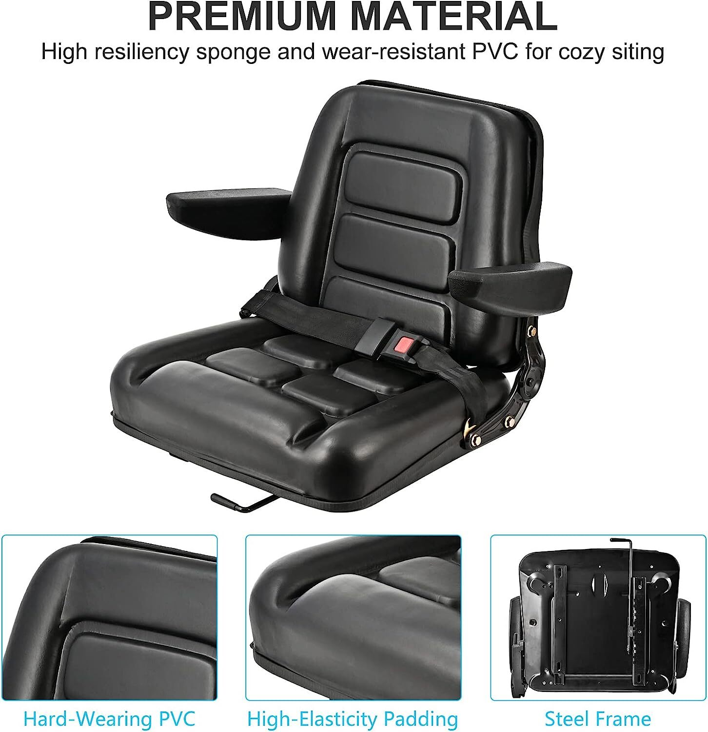Forklift Tractor Seat Replacement Universal Backrest Slide Suspension Adjustable