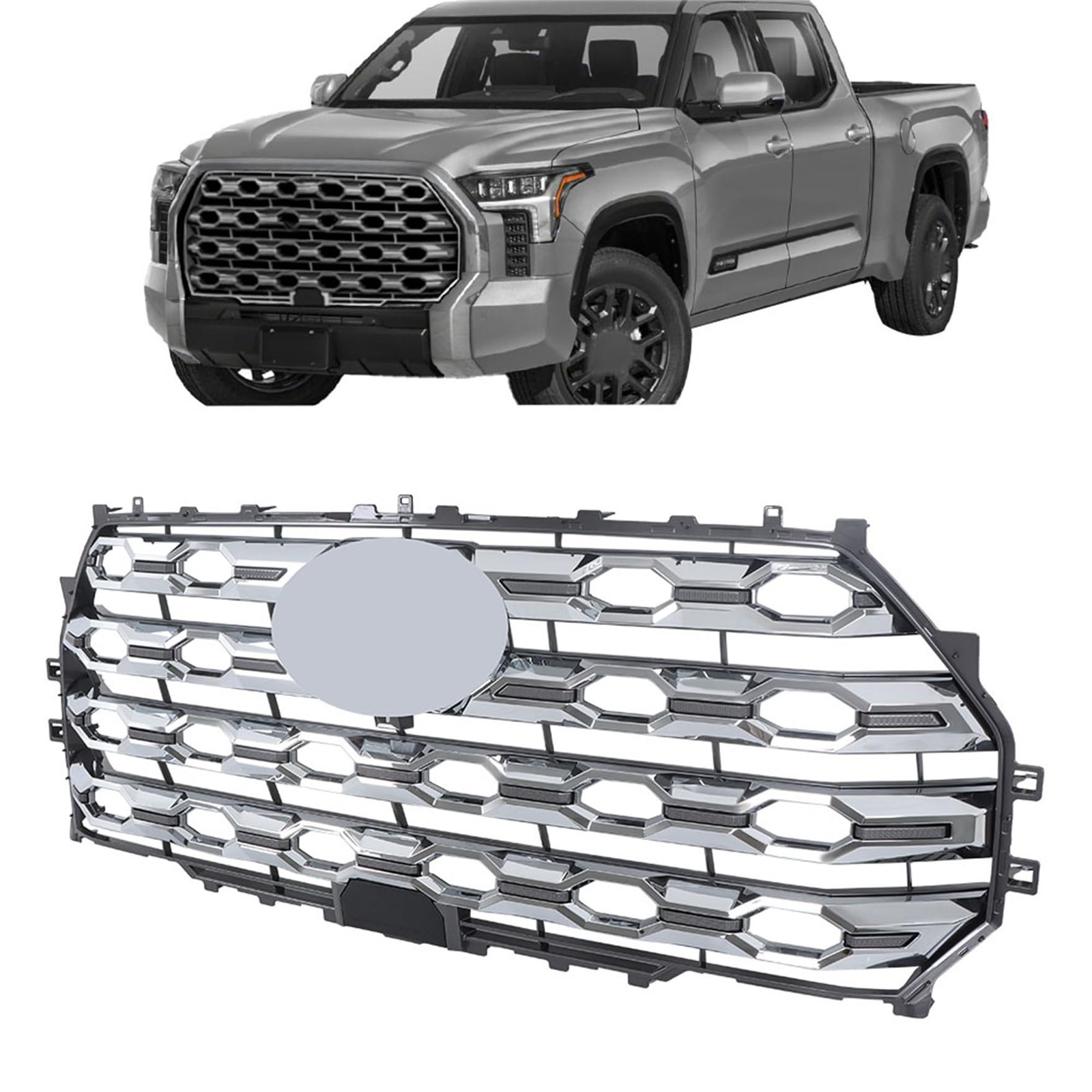 Front Bumper Grille Satin Aluminum Honeycomb Chrome Grill Tundra 2022 2023