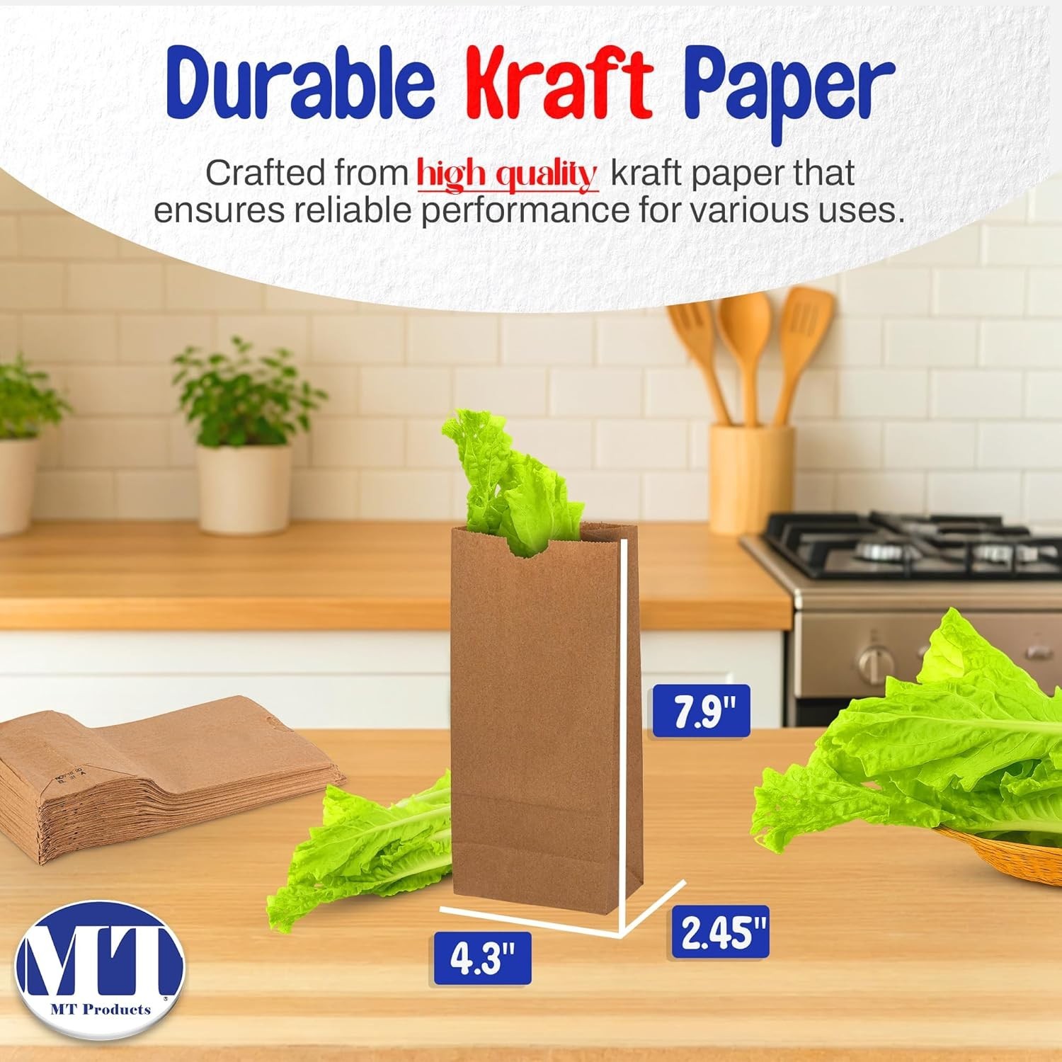 MT Products Extra Small Brown Paper Bags – 2 lb Paper Lunch Bags – Pack of 100