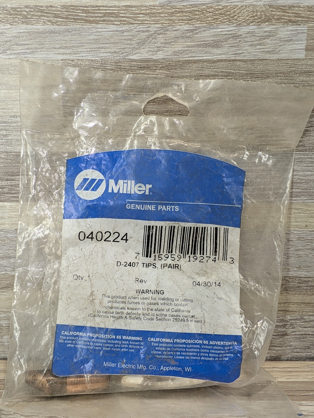 Miller 040224 D-2407 Tips, (Pair) Brand New NOS. White Powder Dried Up On Tube