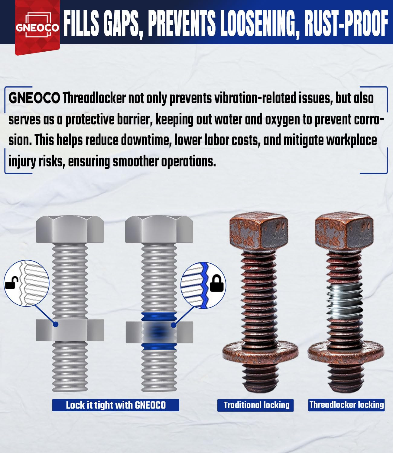 Threadlocker Blue, Thread Lock Medium Strength Lock Tight for Nuts, Bolts, Faste