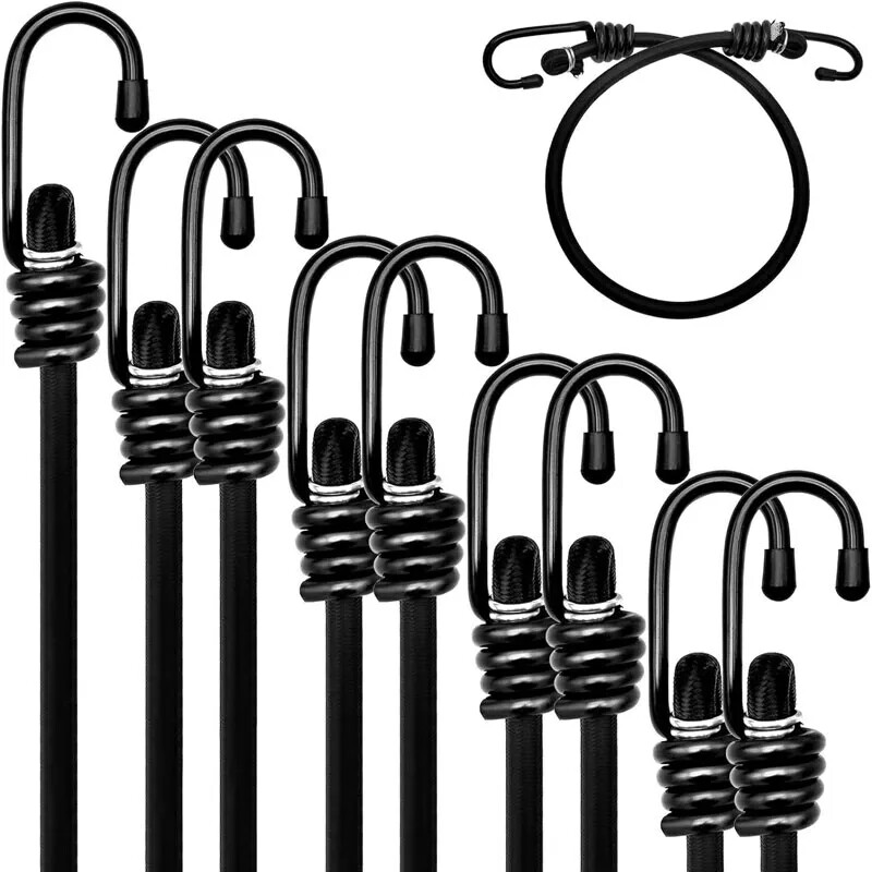 8mm HEAVY DUTY BLACK MARINE GRADE BUNGEE CORD Tarp Tie Down Strap 12-20-30-40″